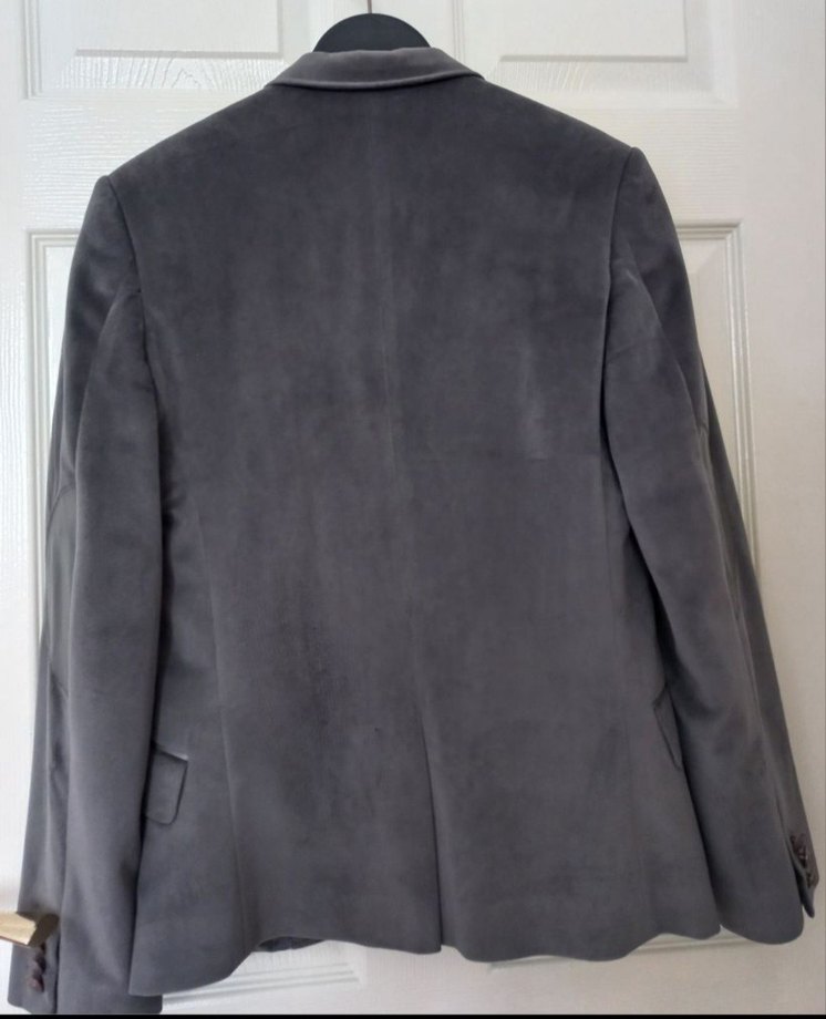 Gri Süet Erkek Ceket, Düğmeli, Ofis Şıklığı - Görsel 2