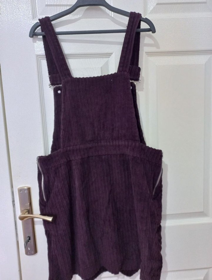 Mor Kadife Kısa Askılı Elbise - Görsel 2