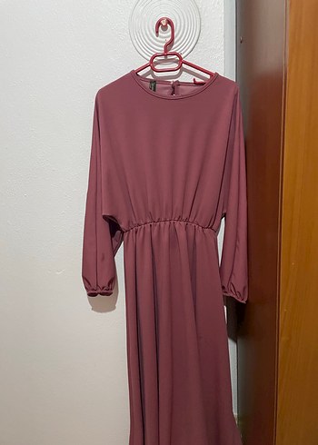 Pembe Gül Kurusu Uzun Kollu Salaş Elbise - Görsel 3