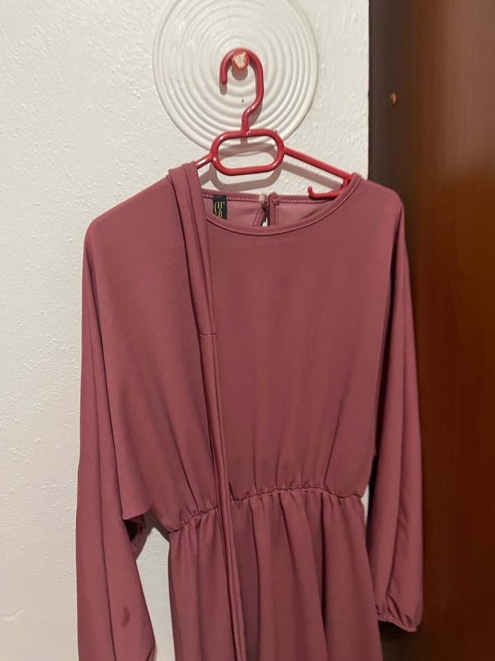 Pembe Gül Kurusu Uzun Kollu Salaş Elbise - Görsel 2