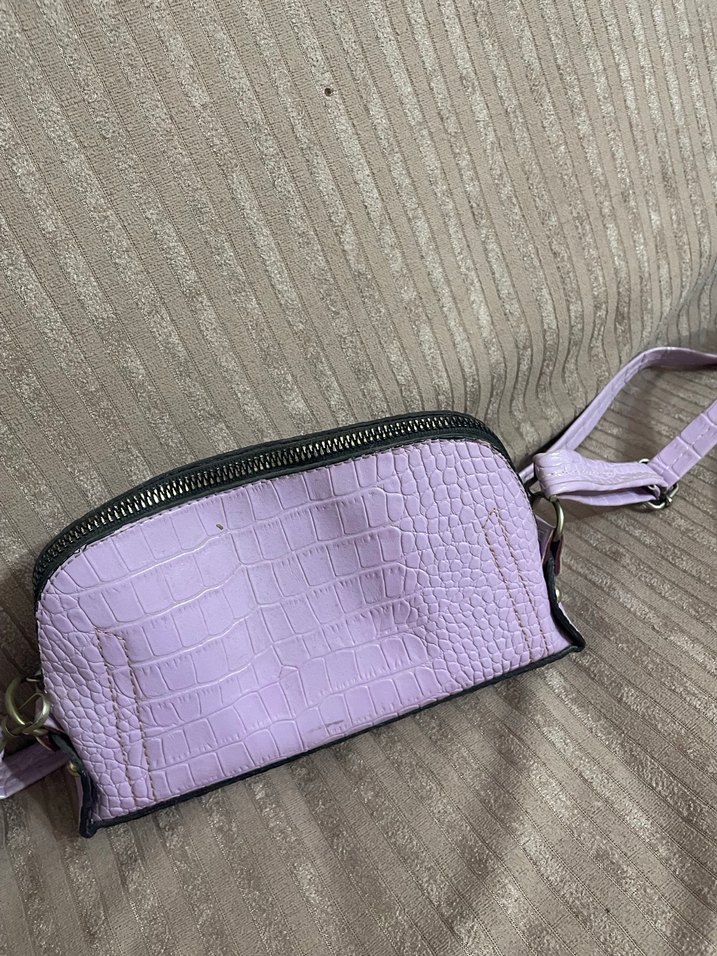 Lila Yılan Derisi Desenli Deri Kadın Çanta - Görsel 2