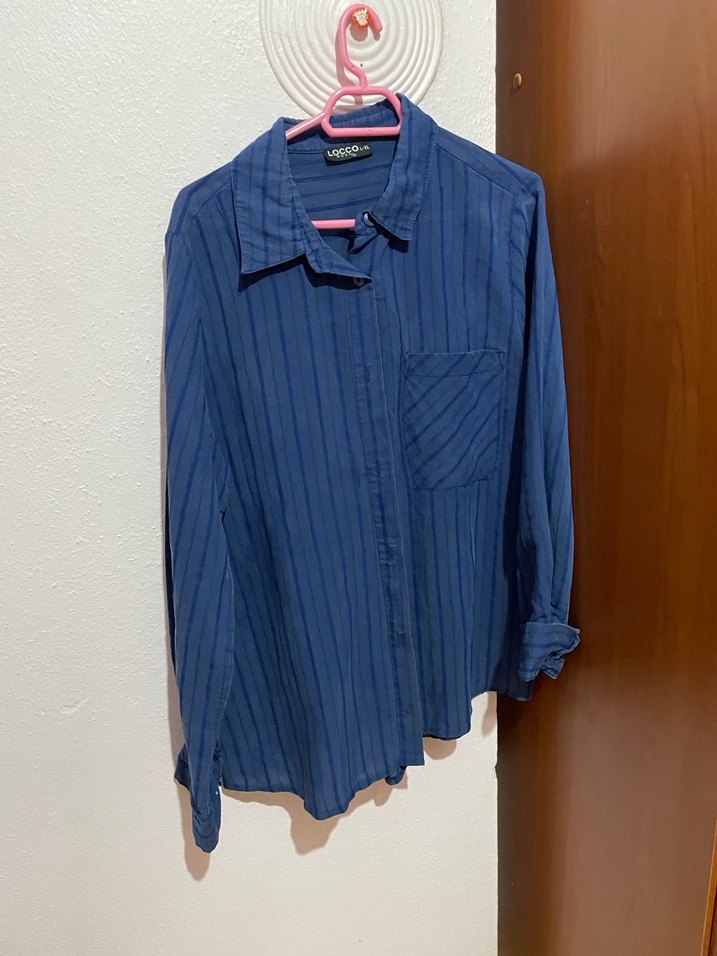 Kadın Lacivert Uzun Kollu Denim Gömlek - Görsel 2