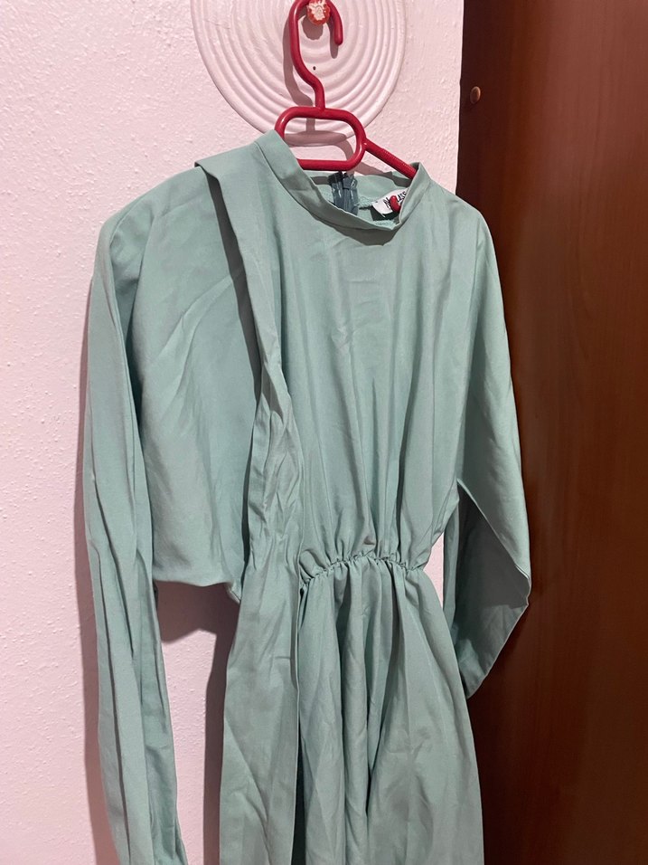 Mint yeşili Uzun Kadın Elbise - Görsel 2