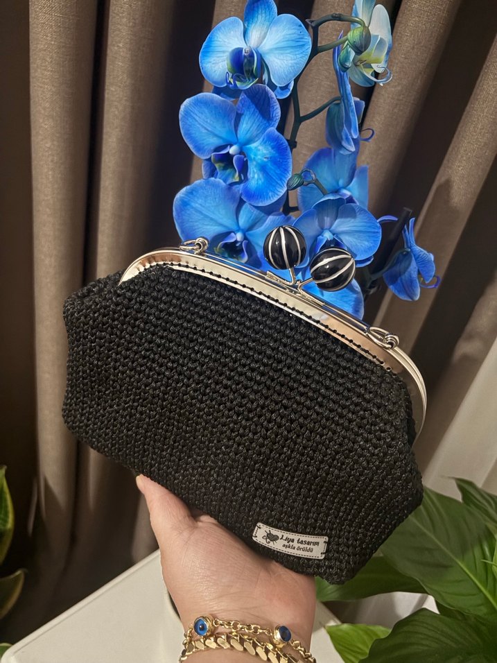 Siyah Örgü Vintage Kadın Çanta - Görsel 2