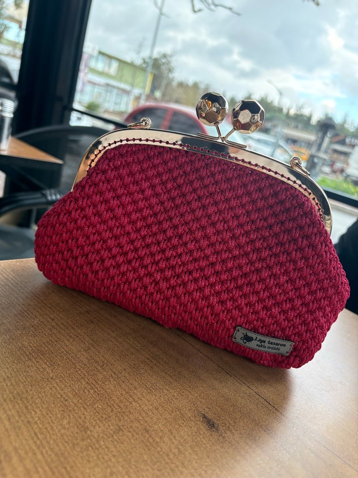 Bordo Örgü Kadın Çanta - Görsel 4