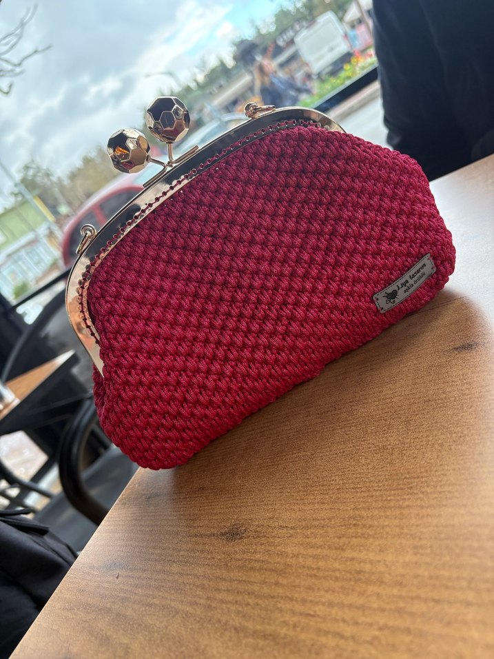 Bordo Örgü Kadın Çanta - Görsel 3