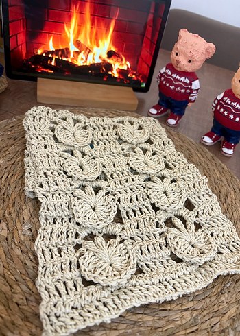 Bej Nakışlı Örgü Bohem Kadın Clutch Çanta - Görsel 2