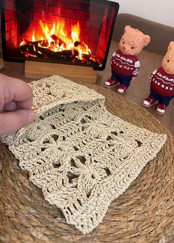 Bej Nakışlı Örgü Bohem Kadın Clutch Çanta - Görsel 3