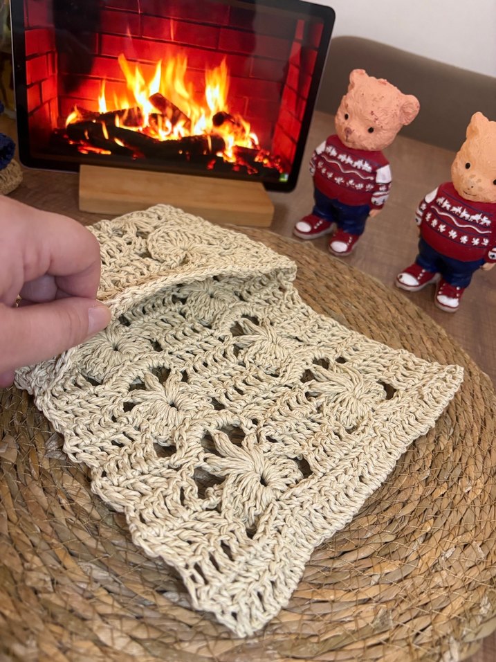 Bej Nakışlı Örgü Bohem Kadın Clutch Çanta - Görsel 3