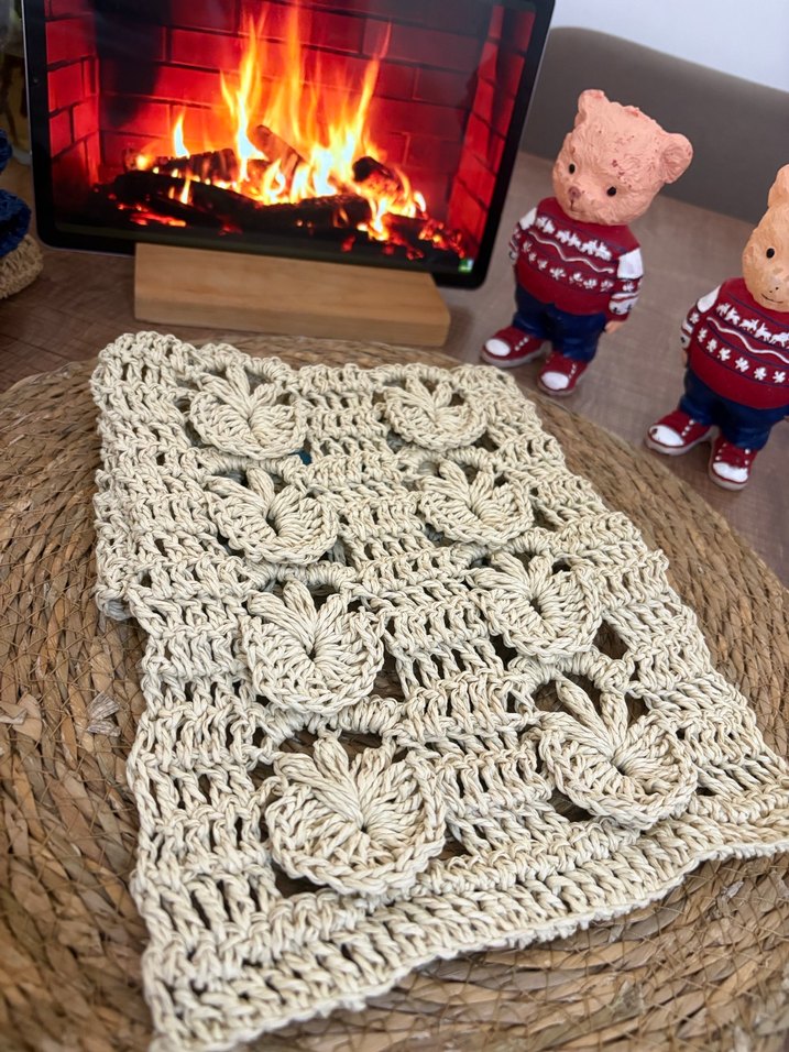 Bej Dantel Detaylı Örgü Bohem Kadın Portföy Çanta - Görsel 3