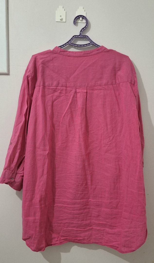 Düğmeli Pembe Keten Salaş Gömlek - Görsel 2