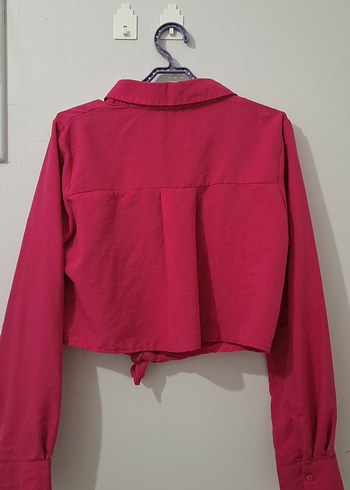 Pembe Düğmeli Uzun Kollu Keten Gömlek - Görsel 3