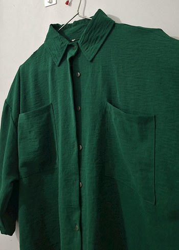 Düğmeli Yeşil Kadın Gömlek - Görsel 2