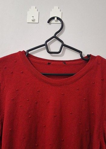 Kırmızı Kadın Bisiklet Yaka Triko Kazak - Görsel 2