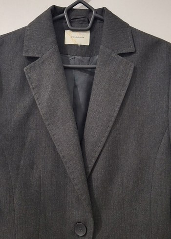 Gri Kadın Keten Blazer Ceket - Görsel 2