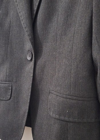 Gri Kadın Keten Blazer Ceket - Görsel 3