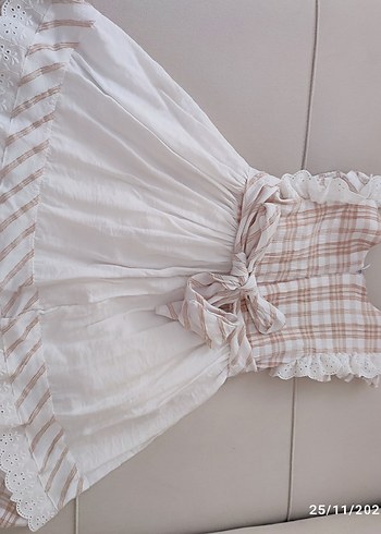 Kız Çocuk Beyaz Nakışlı Pamuklu Elbise - Görsel 2