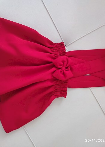 Kırmızı İpek Görünümlü Askılı Kız Elbisesi - Görsel 2