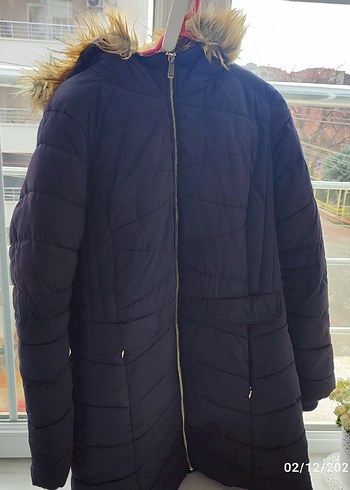 Kürklü Mavi Kadın Kışlık Mont - Görsel 3