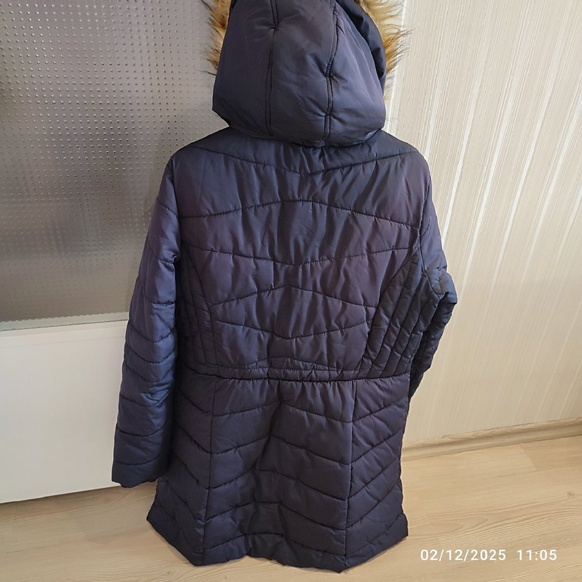 Kürklü Mavi Kadın Kışlık Mont - Görsel 2