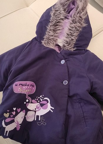 Mor Baskılı Düğmeli Kız Çocuk Mont - Görsel 3