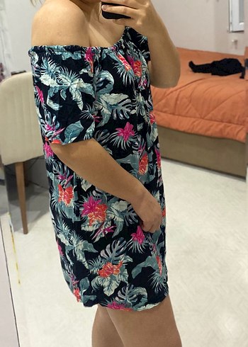 Çiçek Desenli Straplez Mini Elbise - Görsel 2