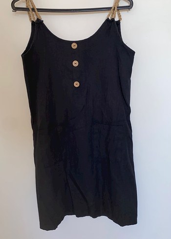 Düğmeli Siyah Denim Midi Elbise - Görsel 3