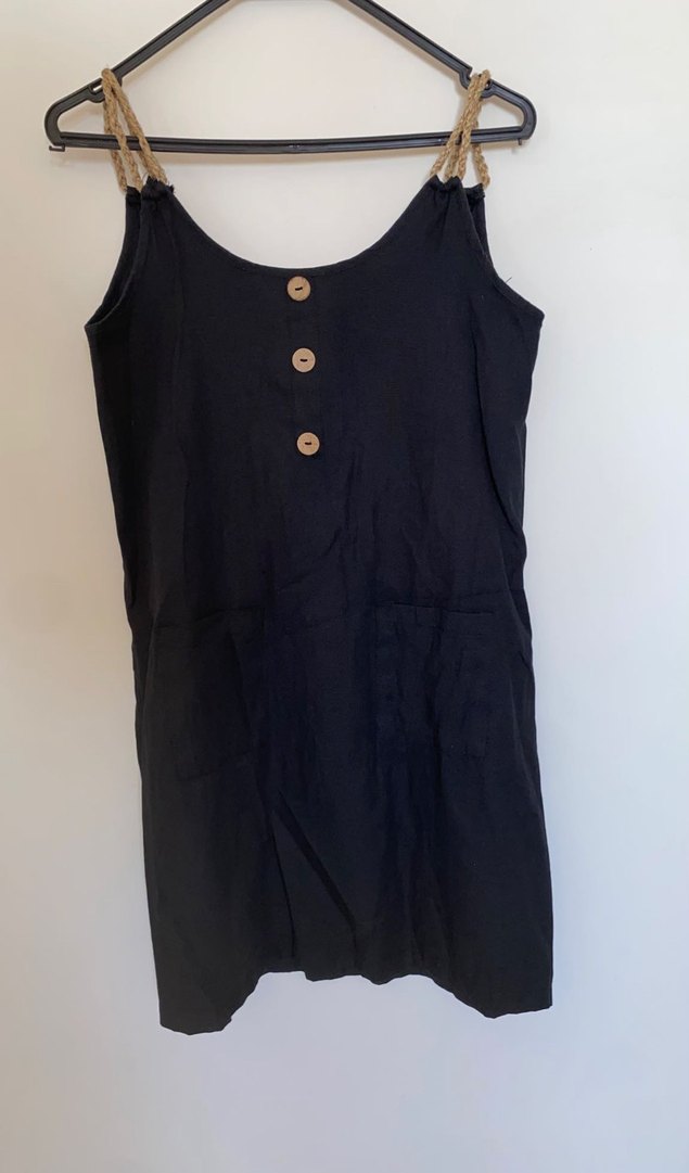 Düğmeli Siyah Denim Midi Elbise - Görsel 3