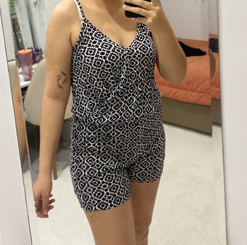 Kadın Siyah Desenli Mini Tulum - Görsel 2