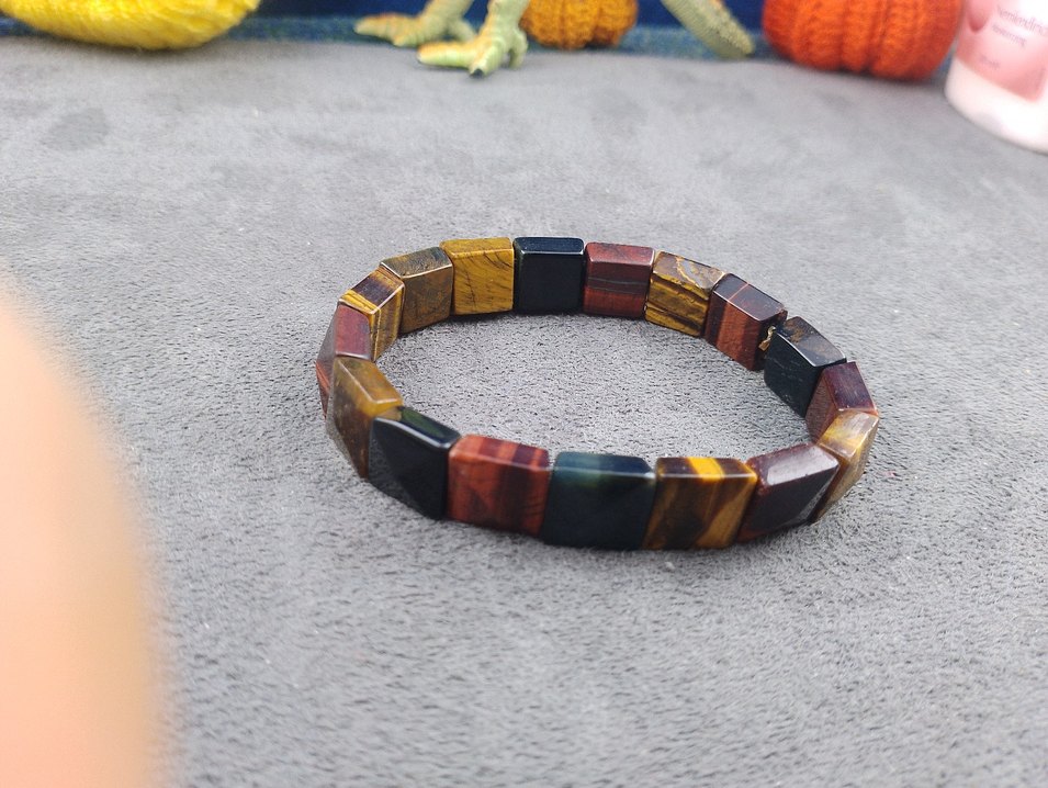 Bohem Zebra Desenli Elastik Kahverengi kaplan gözü Bileklik - Görsel 2