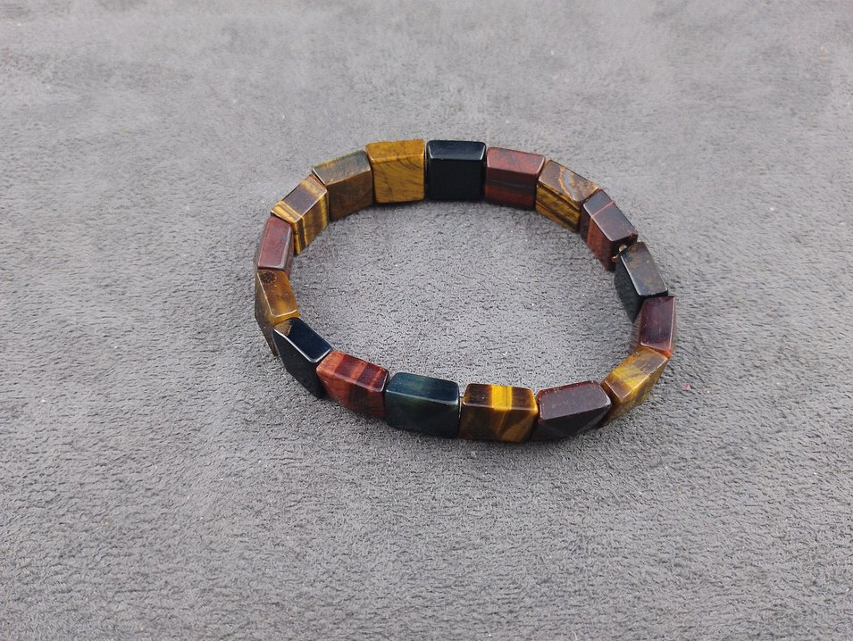 Bohem Zebra Desenli Elastik Kahverengi kaplan gözü Bileklik - Görsel 3