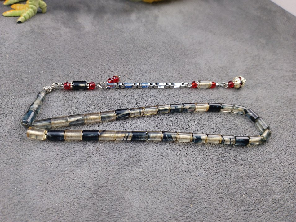 Erkek Çok Renkli Vintage sıkma kehribar Tesbih - Görsel 2