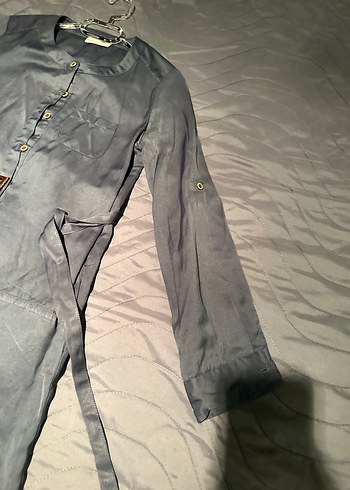 Gri Uzun Kollu Kuşaklı elbise - Görsel 4