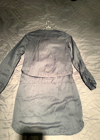 Gri Uzun Kollu Kuşaklı elbise - Görsel 2