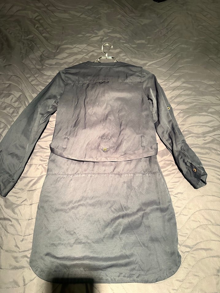 Gri Uzun Kollu Kuşaklı elbise - Görsel 2