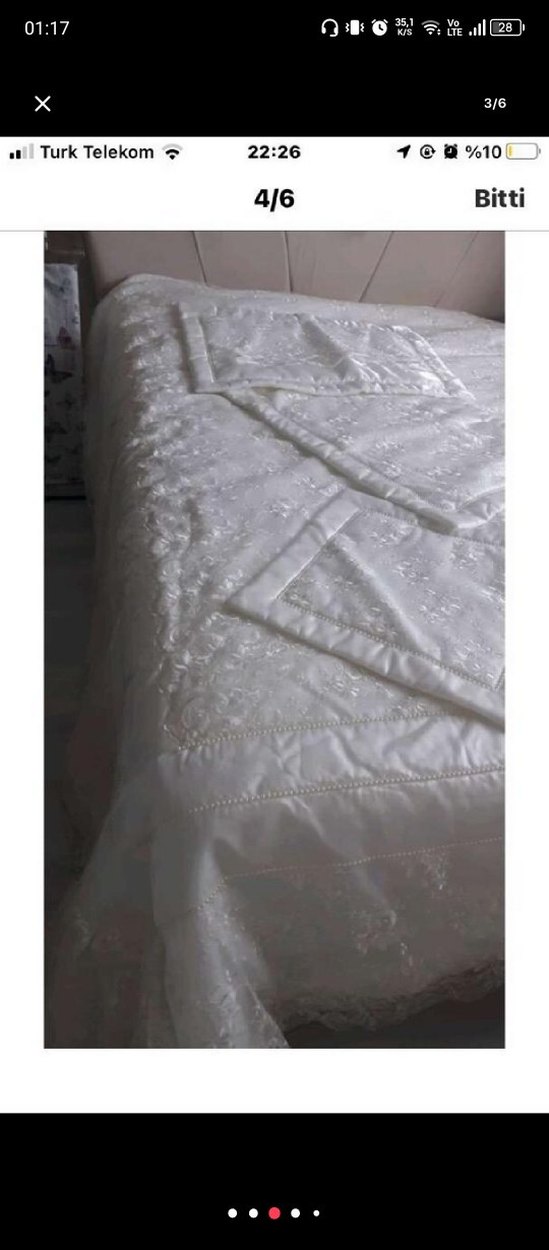 İnci Detaylı İşlemeli Beyaz Yatak Örtüsü - Görsel 4