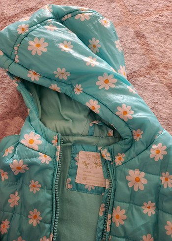 Kız Çocuk Turkuaz Kapüşonlu Çiçekli Yelek - Görsel 2