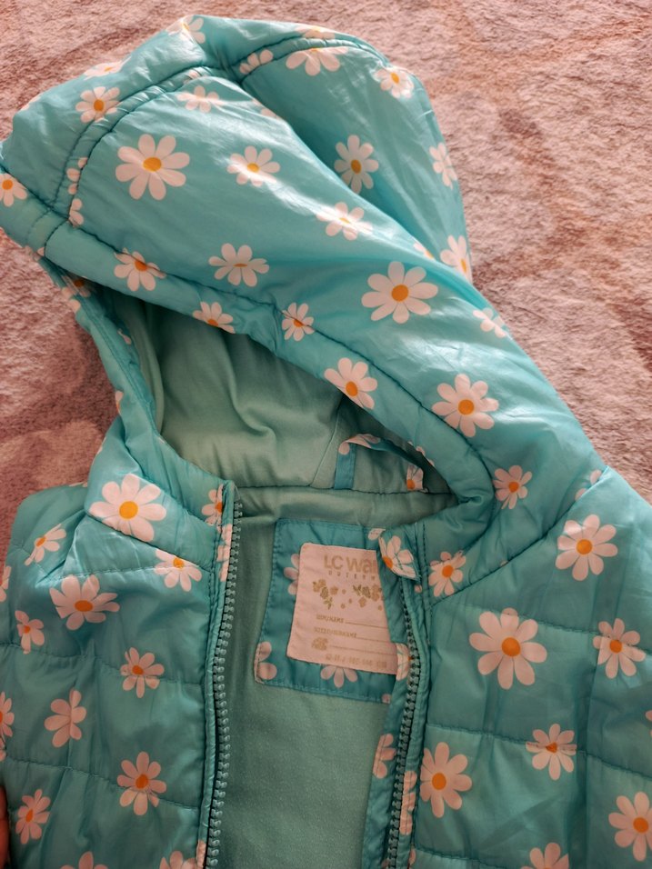 Kız Çocuk Turkuaz Kapüşonlu Çiçekli Yelek - Görsel 2