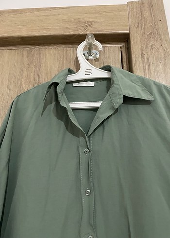 Düğmeli, Uzun Kollu Kadın Keten Gömlek - Görsel 3