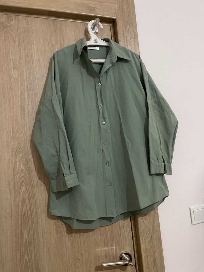 Düğmeli, Uzun Kollu Kadın Keten Gömlek - Görsel 2