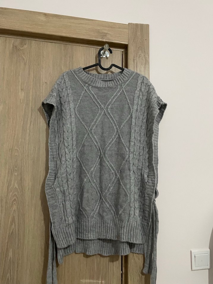 Gri Örgü Kadın Süveter Yelek - Görsel 5
