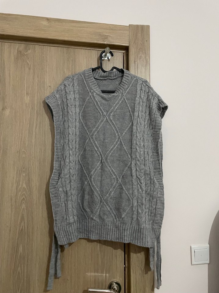Gri Örgü Kadın Süveter Yelek - Görsel 2