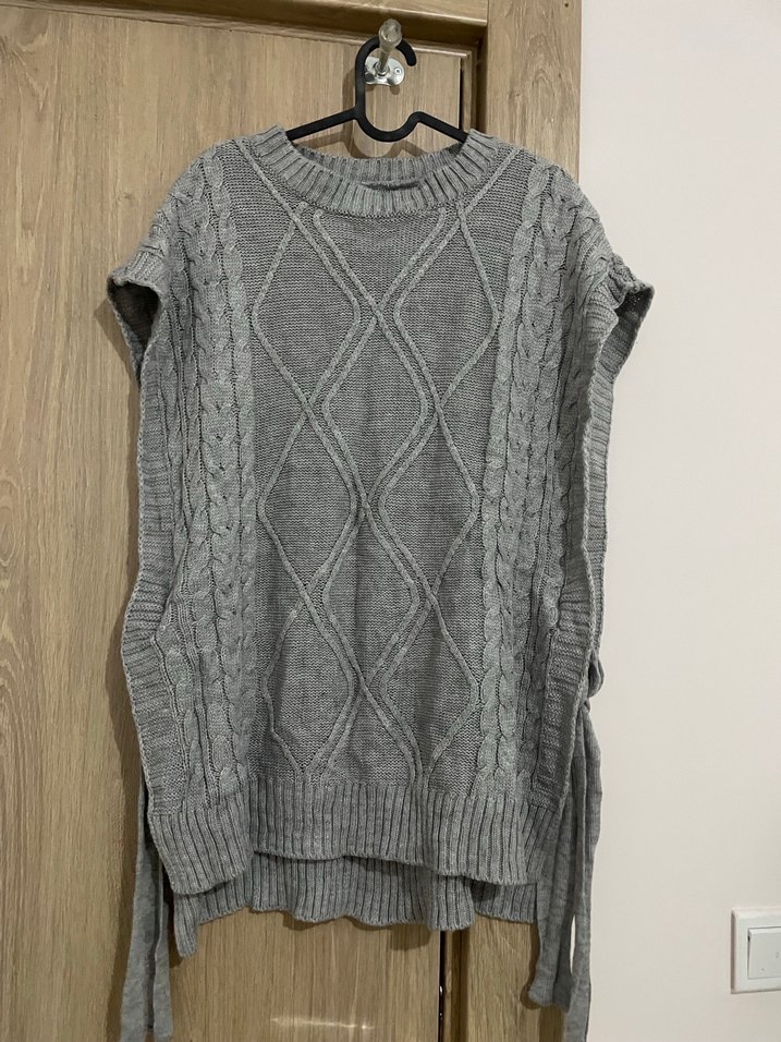 Gri Örgü Kadın Süveter Yelek - Görsel 4