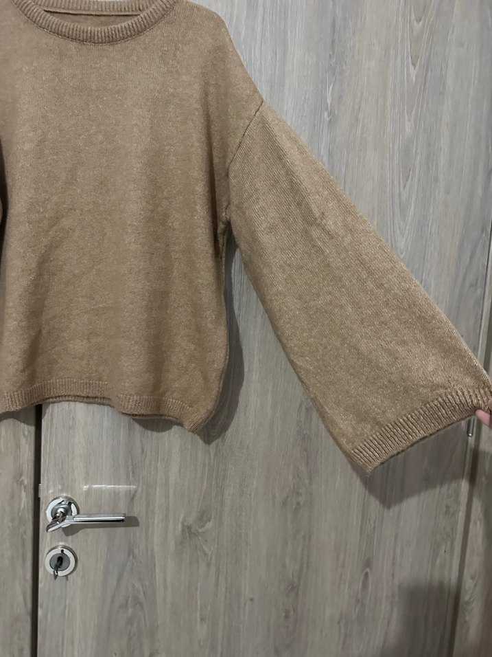 Bej Kadın Örgü Yün Kazak - Görsel 4