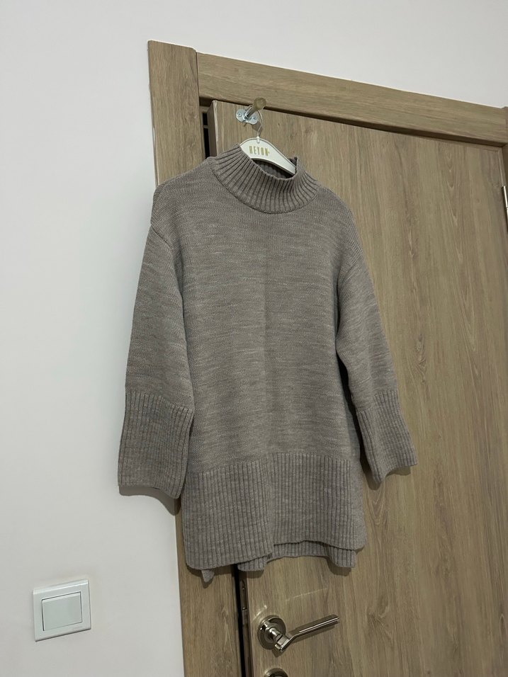 Gri Kadın Boğazlı  Yün Kazak - Görsel 2