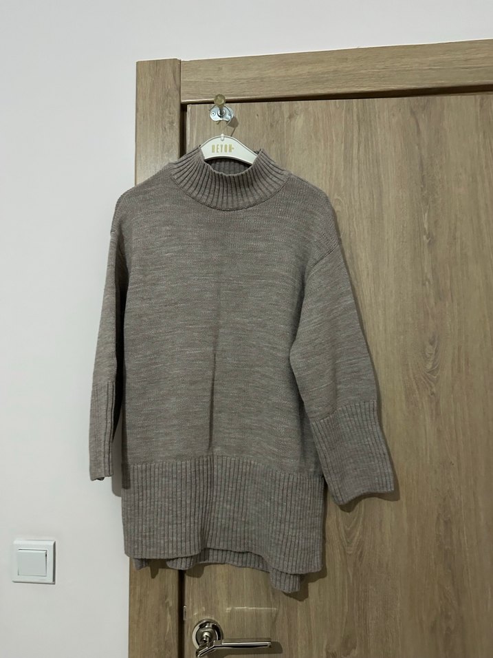 Gri Kadın Boğazlı  Yün Kazak - Görsel 4