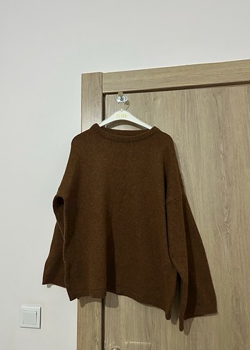 Kadın Kahverengi Bol Kesim Yün Kazak - Görsel 4