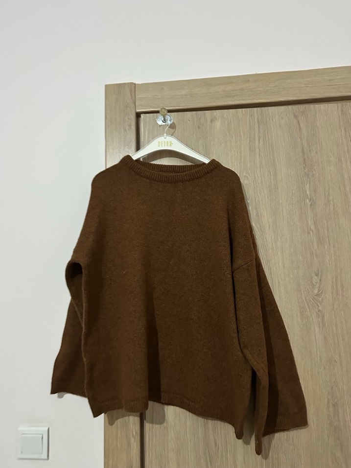 Kadın Kahverengi Bol Kesim  Yün Kazak - Görsel 3