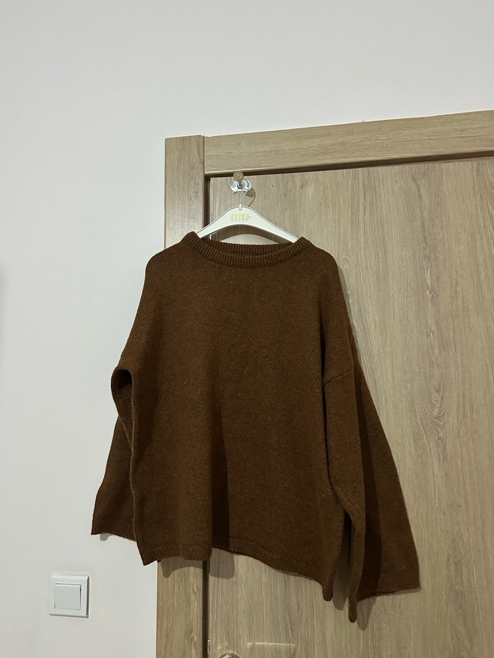 Kadın Kahverengi Bol Kesim  Yün Kazak - Görsel 4