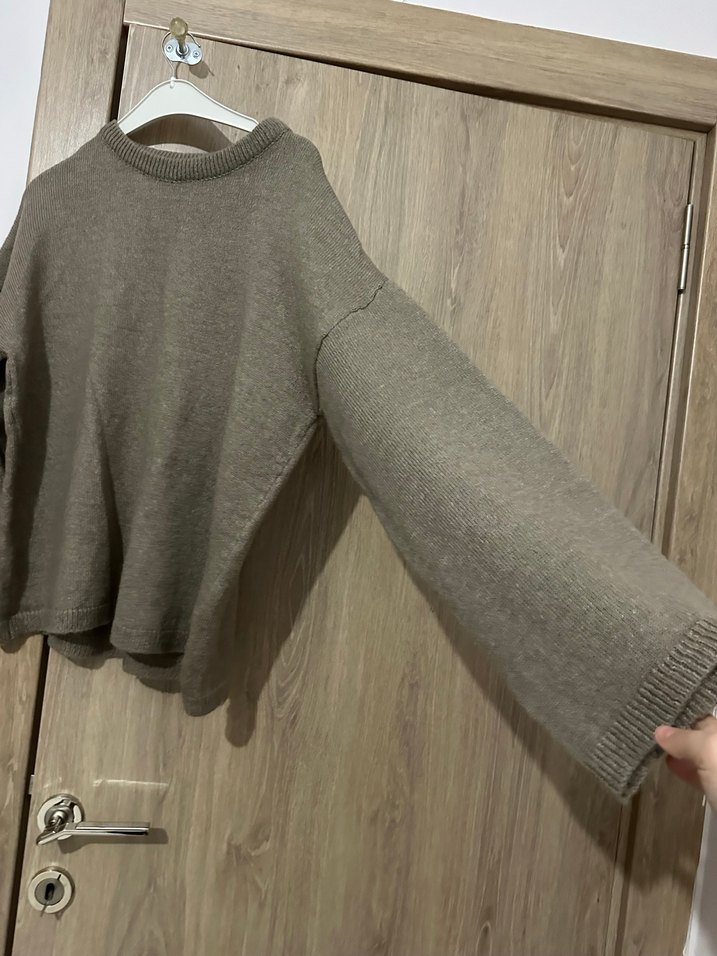 Kadın Gri Örgü Salaş Kazak - Görsel 5